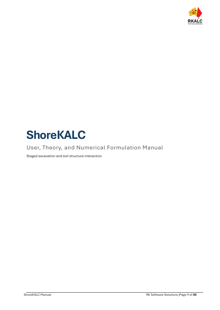 Cover of the ShoreKALC User, Theory, and Numerical Formulation Manual