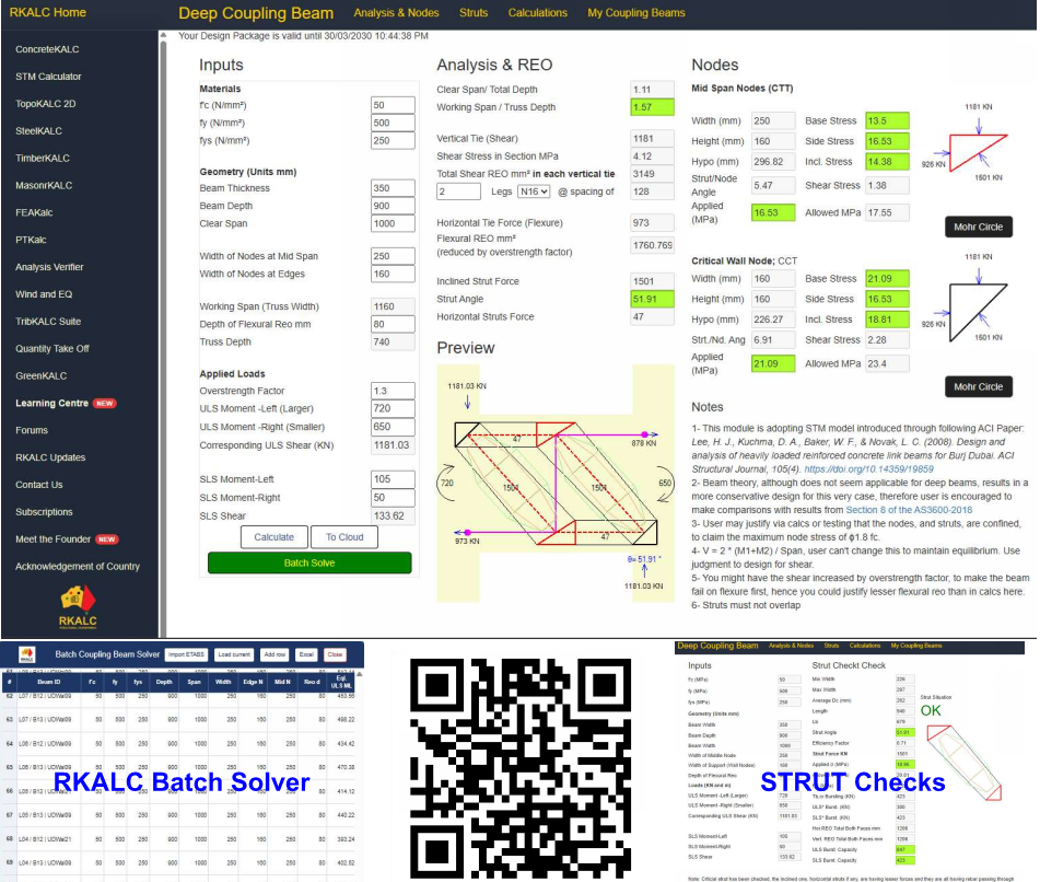 RKALC coupling beam design walkthrough and strut-and-tie model