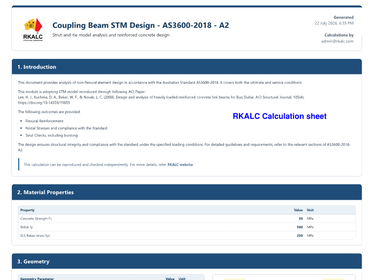 RKALC coupling beam STM calculation report
