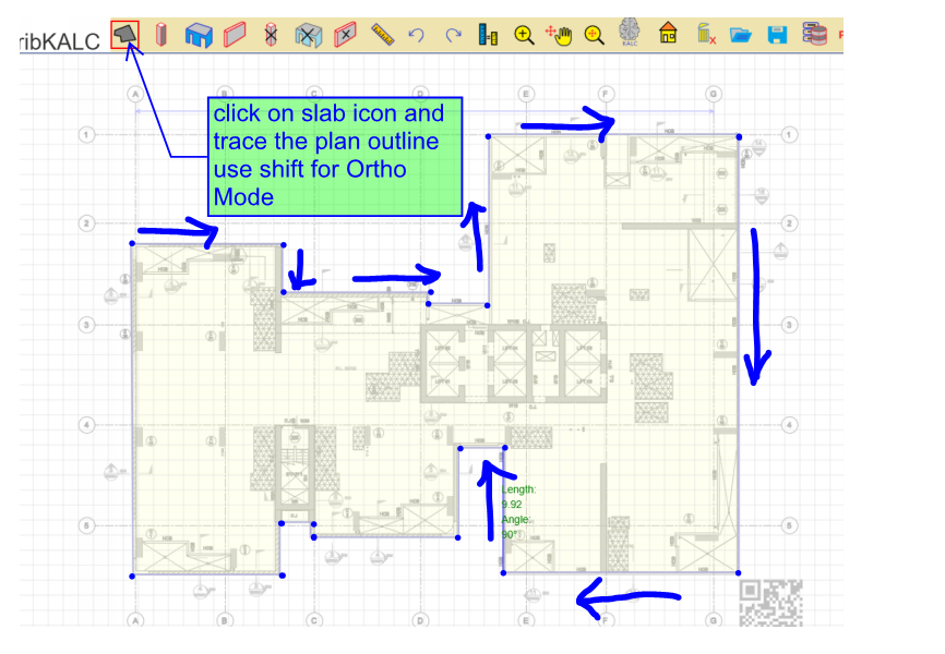 Columns walls and cores traced in TribKALC with tributary area analysis