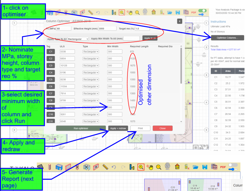 TribKALC column optimiser and optimised column plan