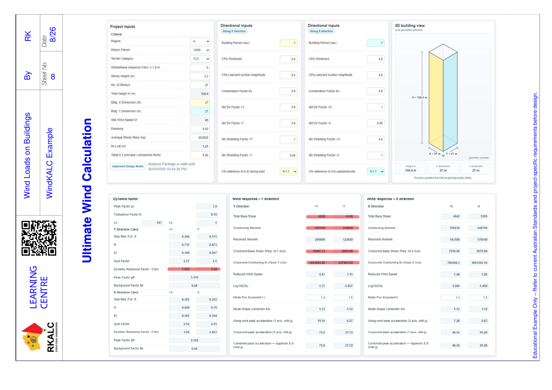 WindKALC Advanced ultimate wind calculation screen with project inputs, directional inputs and wind response results